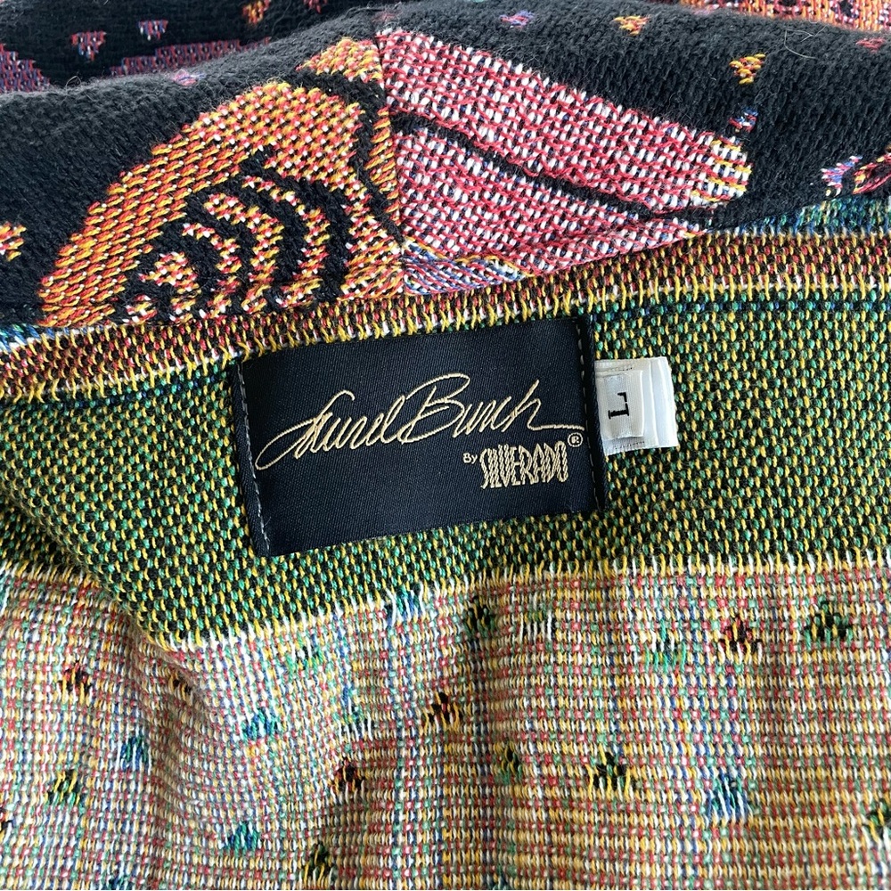 Original Vintage Laurel Burch Silverado Boho Cat Tapestry Blanket Knit Jacket - Picture 12 of 12